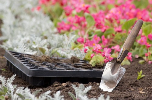 Eco-friendly lawn mowing equipment used in Raynes Park